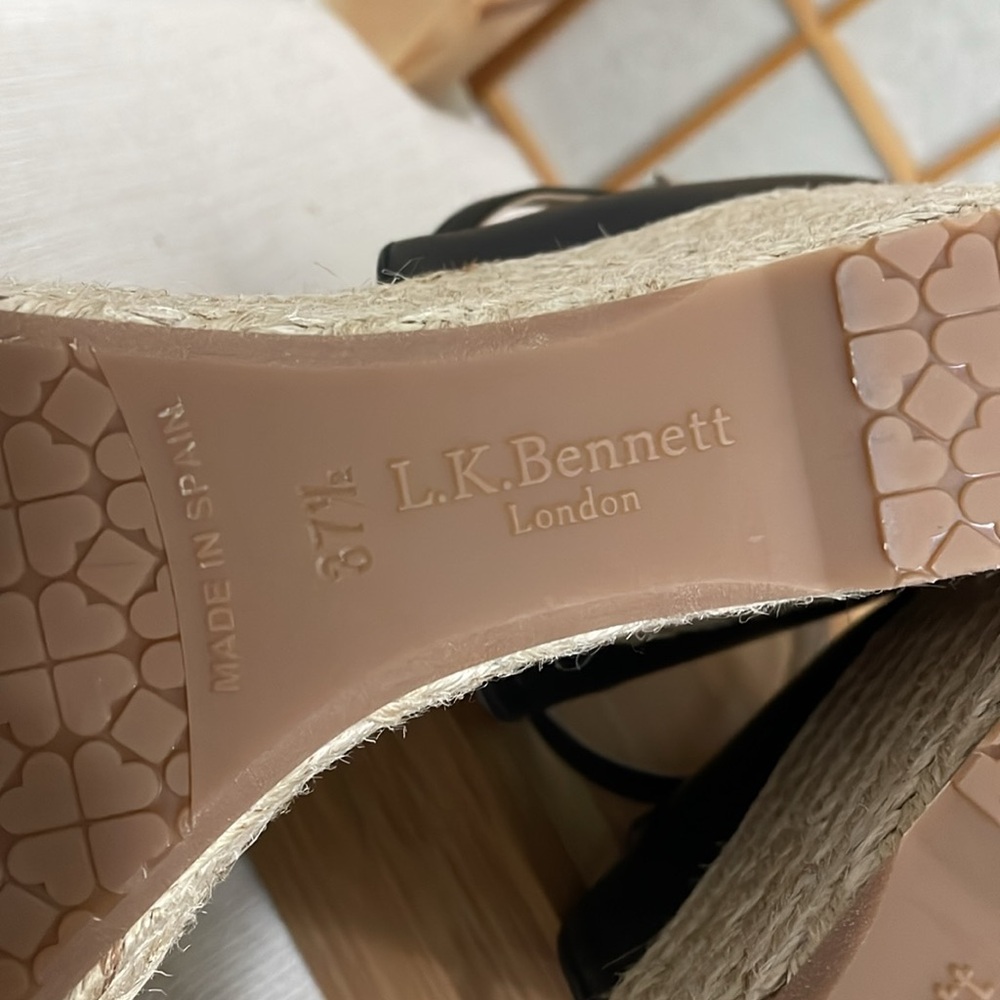 L.K. Bennett Black Leather Nellie Peep Toe Espadrille Wedge Heel EU 37.5 /US 7 - Picture 3 of 16